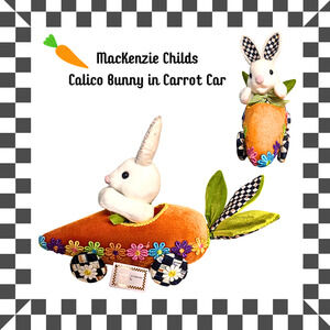 MacKenzie-Childs Calico Bunny in Carrot Car Easter Spring Decor Daisy Accents